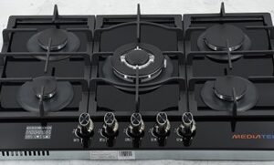 طباخ 5 عيون ميديا تيك 70سم شايش زجاج سيفتي